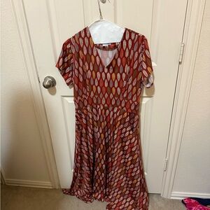 Karina Grimaldi Red and White Patterned Midi Dress